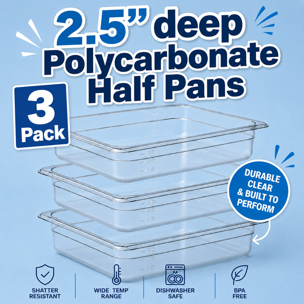 Clear Polycarbonate 1/2 Size Food Pan, 2.5 Inch Deep - Set of 3, by Vollrath